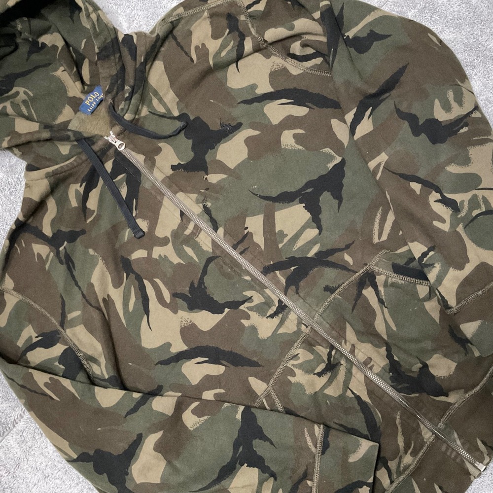 Polo Ralph Lauren Mens Camo Full Zip Hoodie Fleece Sweatshirt Green XL